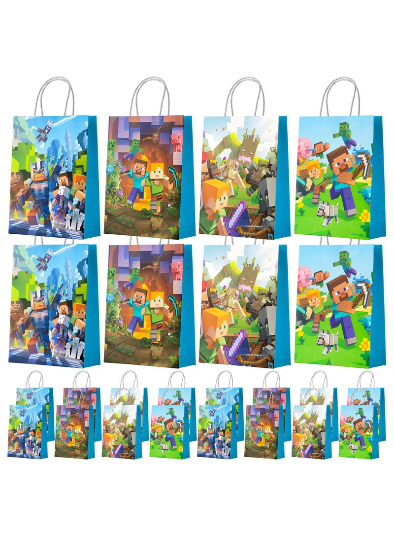 ماين كرافت أكياس هدايا Minecraft، مجموعة أكياس حفلات ألعاب Pixel مكونة من 16 قطعة - أكياس حفلات Minecraft، أكياس هدايا ألعاب Pixel، أكياس حلوى ألعاب Pixel للأولاد/البنات للأطفال لتزيين حفلات أعياد الميلاد ذات طابع ألعاب Pixel - Image 1